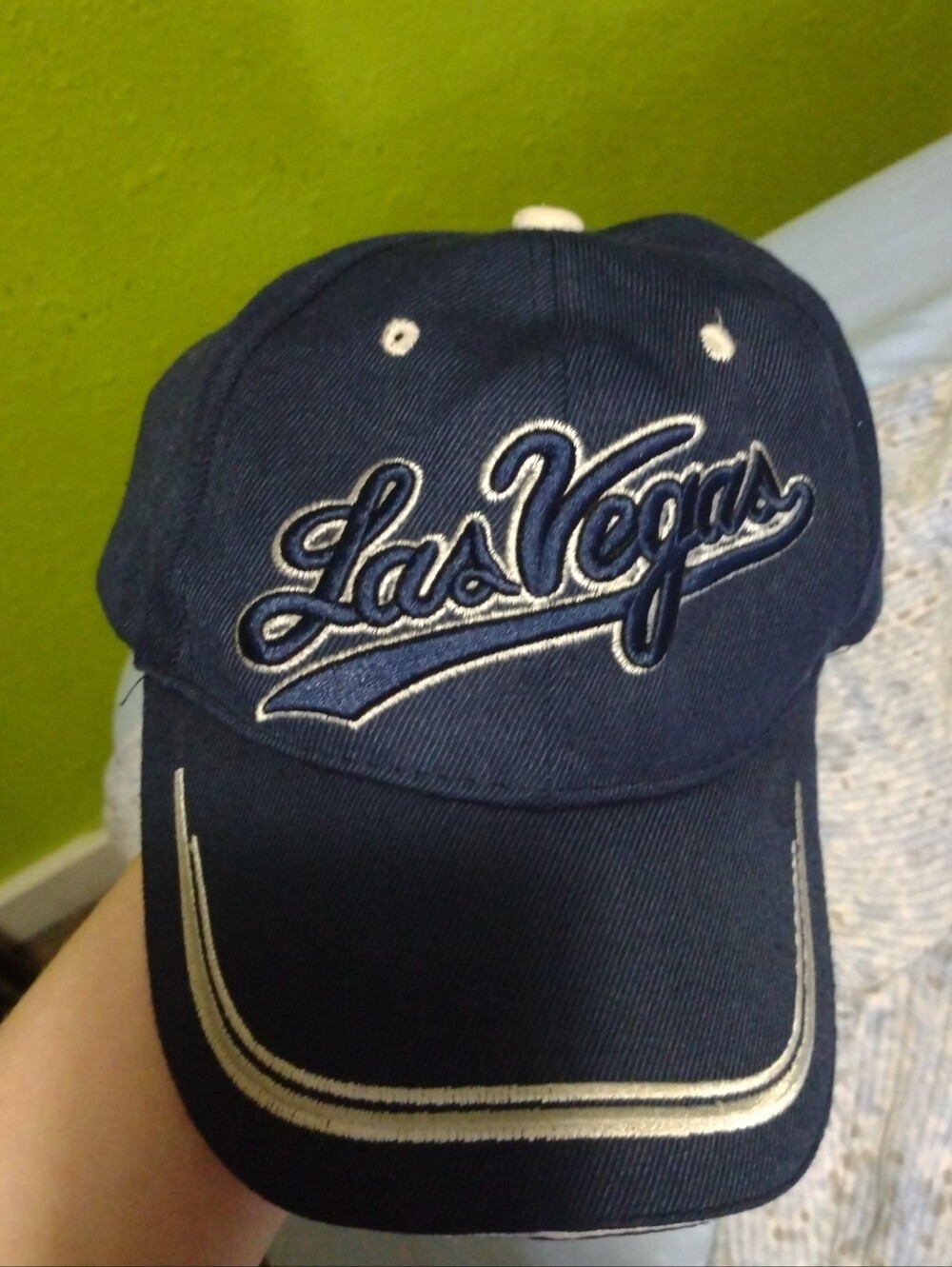 Las Vegas Embroidered Baseball Cap - Navy with Silver Accent